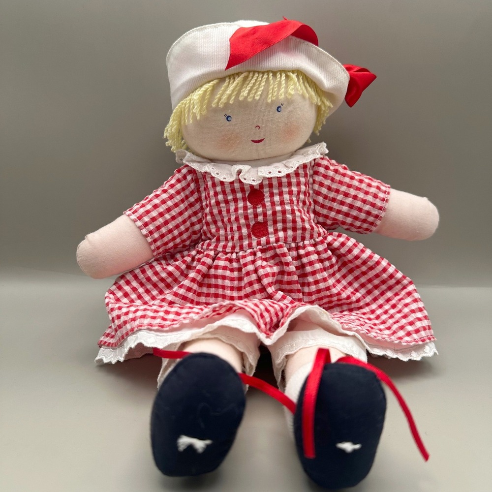 Vintage 1999 Corolle Plush Doll Red Gingham Dress - Funny "Damn It!" Butt Tag